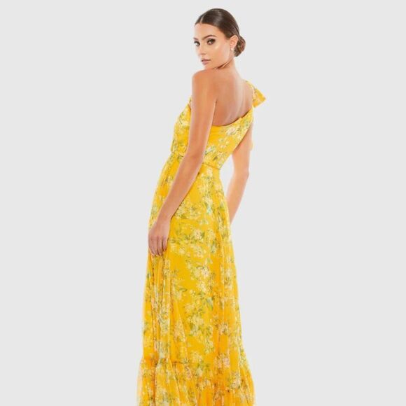 MAC DUGGAL Floral One Shoulder Bow Maxi In Yellow Multi (size 2) NWT - Picture 3 of 12